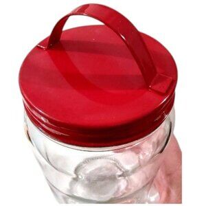 Glass Jar Canister with Red Metal Screw Twist Lid with Handle